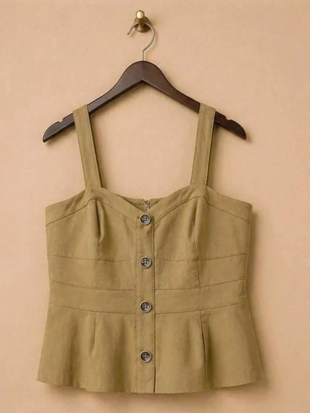White House Black Market Khaki Corset Bustier Peplum Vest top Size 12
